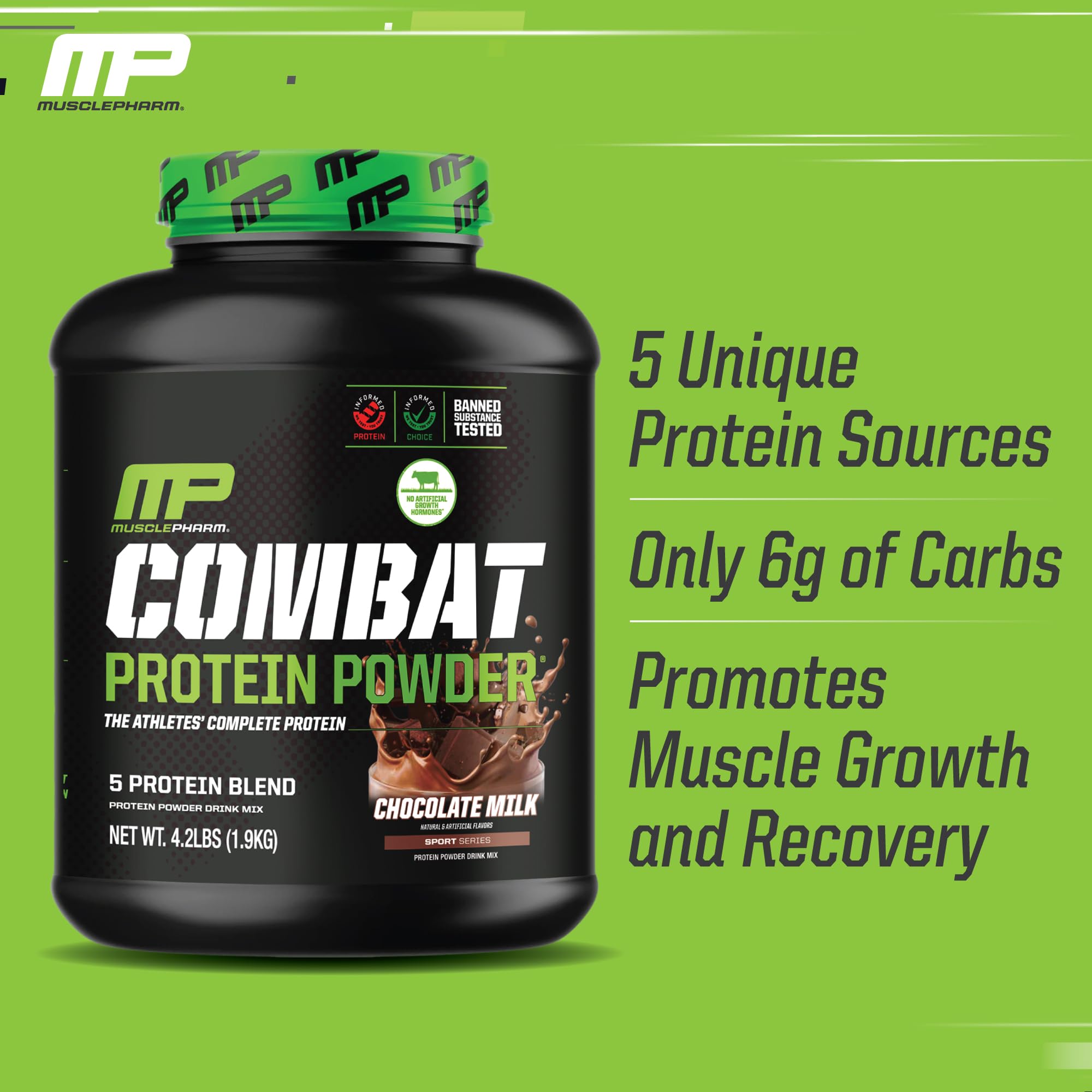 MusclePharm Combat Protein Powder, Chocolate Milk - 4 lb - Gluten Free - 52 Servings Muscle Pharm