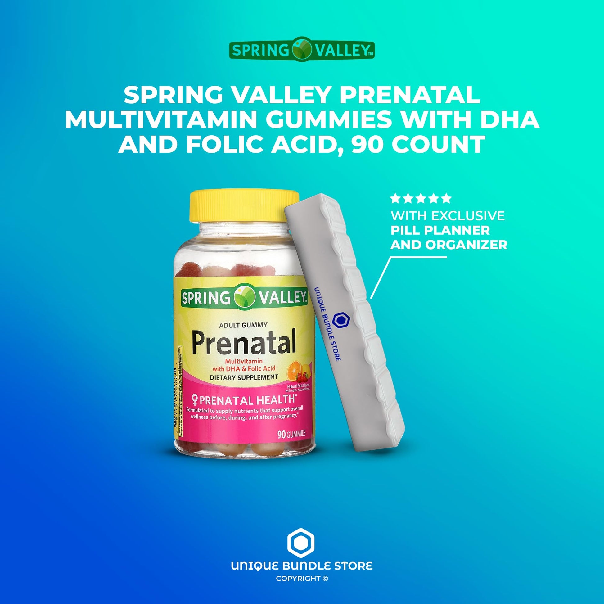 Spring Valley, Prenatal Vitamins Gummies, 90 Count with DHA and Folic Acid Unique Bundle Store
