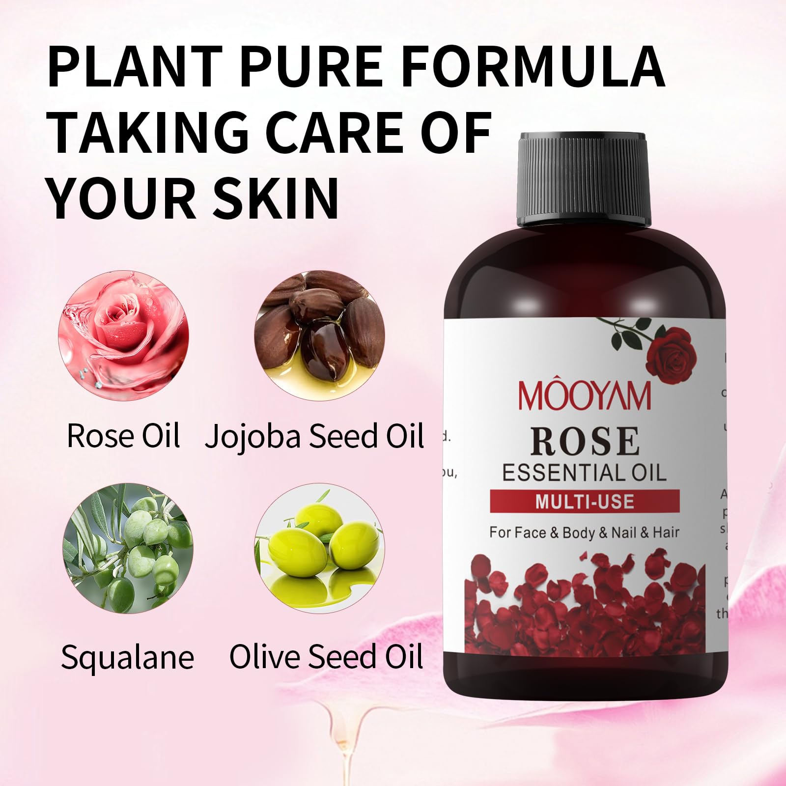 Rose Essential Oil Pure Rose Oil for Face 4OZ/118ML Organic Essential Oils for Diffuser Home Bedroom YAFUSIPE