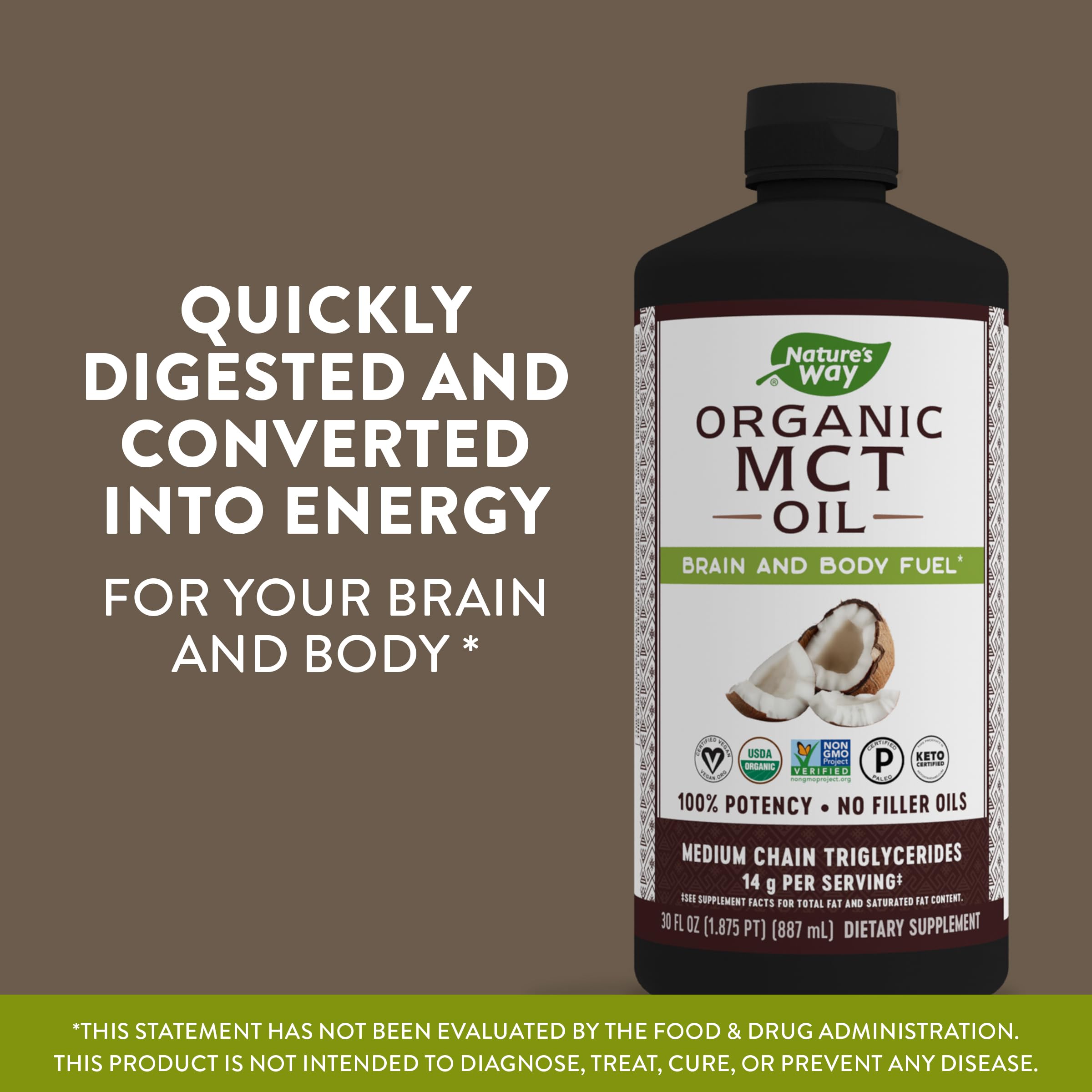 Nature's Way MCT Oil, Brain and Body Fuel from Coconuts*; Keto Paleo Certified Nature's Way