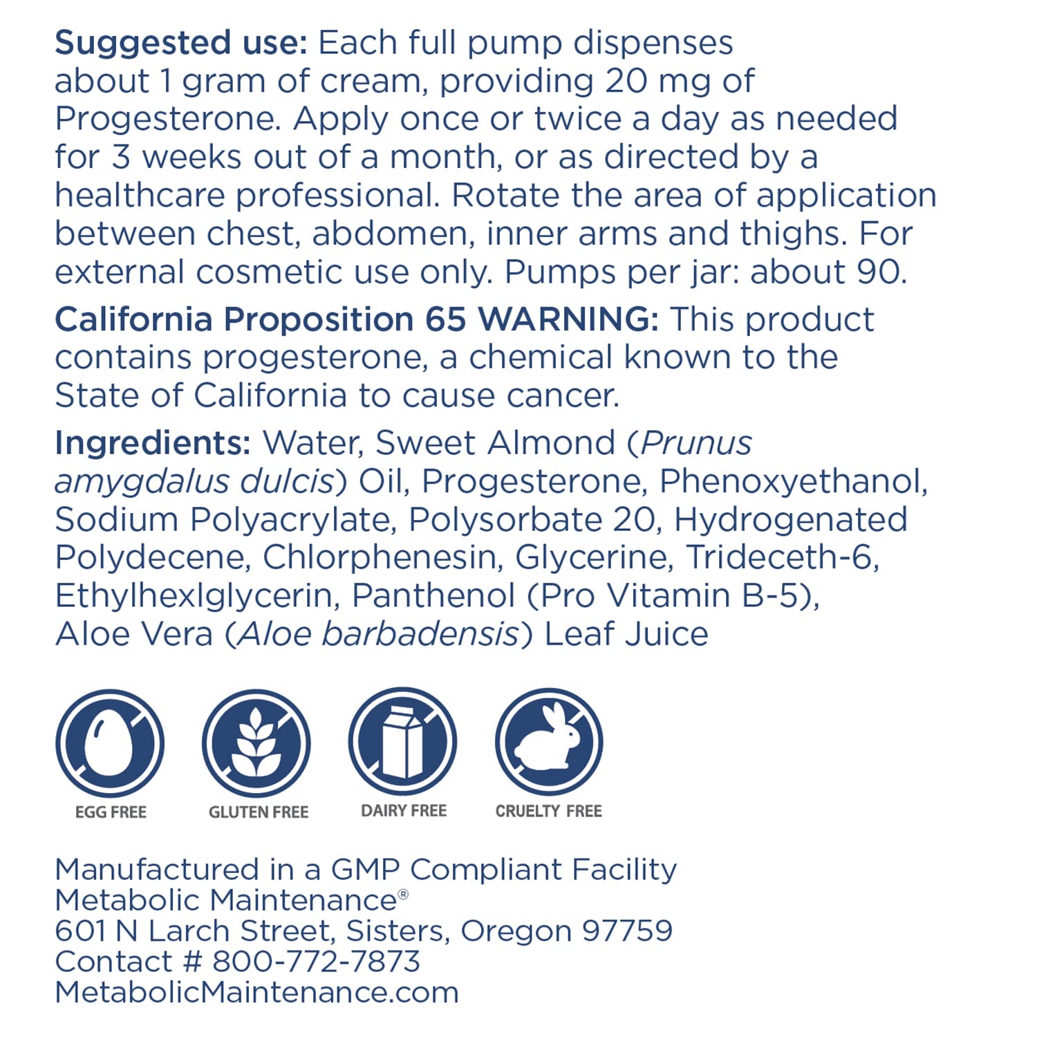 Metabolic Maintenance Progeste Cream - 20mg Progesterone Cream for Women - Bio-Identical Progesterone Metabolic Maintenance