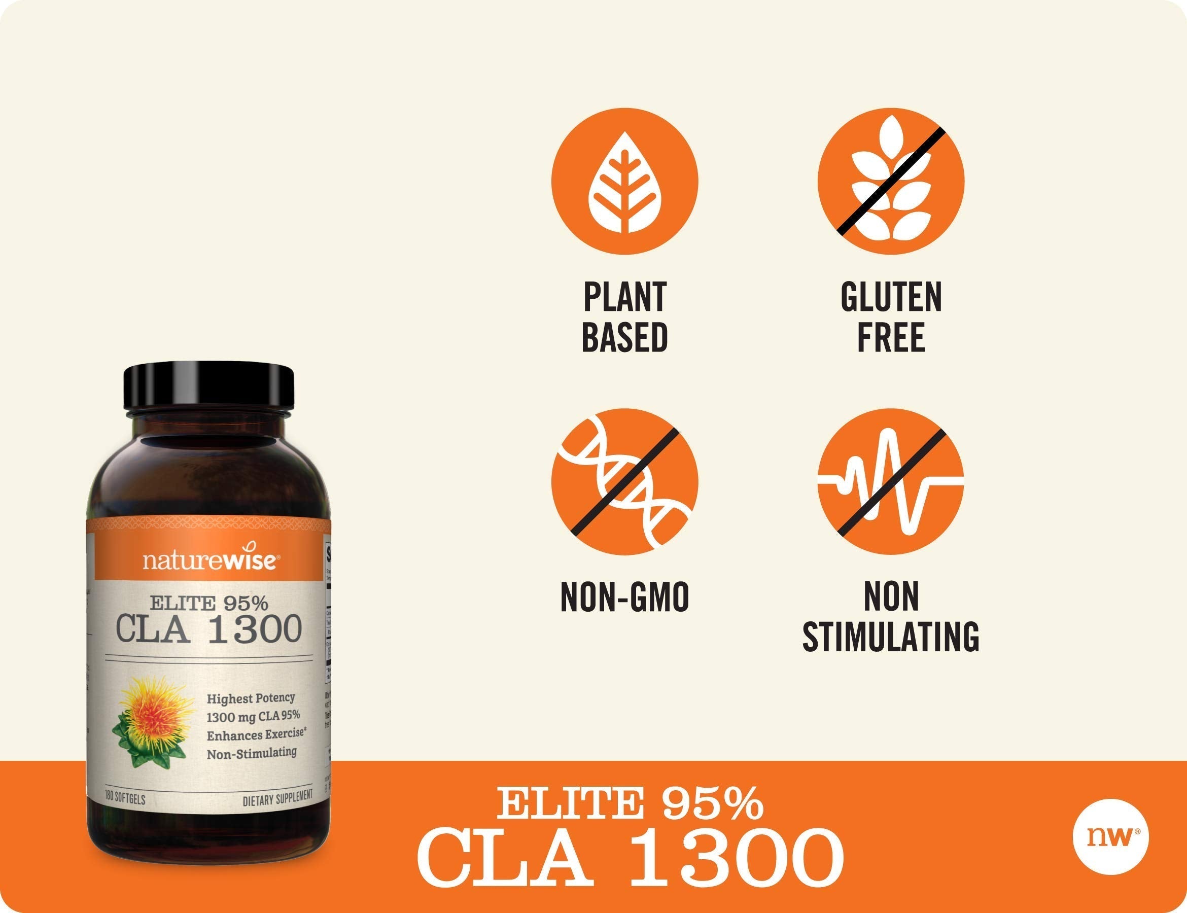 NatureWise Elite CLA 1300 Maximum Potency, 95% CLA Safflower Oil Workout Supplement NatureWise
