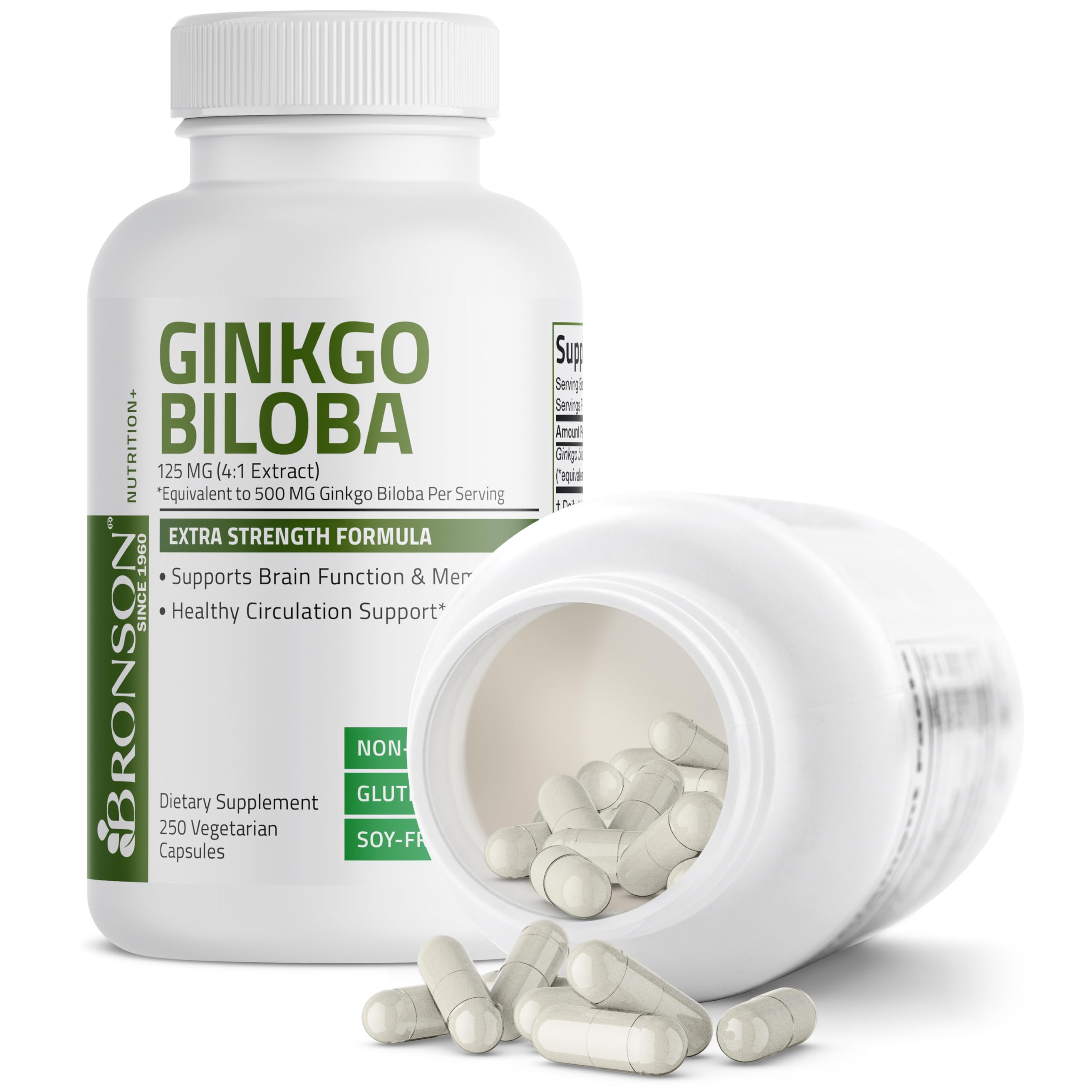 Bronson Ginkgo Biloba Extra Strength 125mg (4:1 Extract) Equivalent to 500mg Bronson