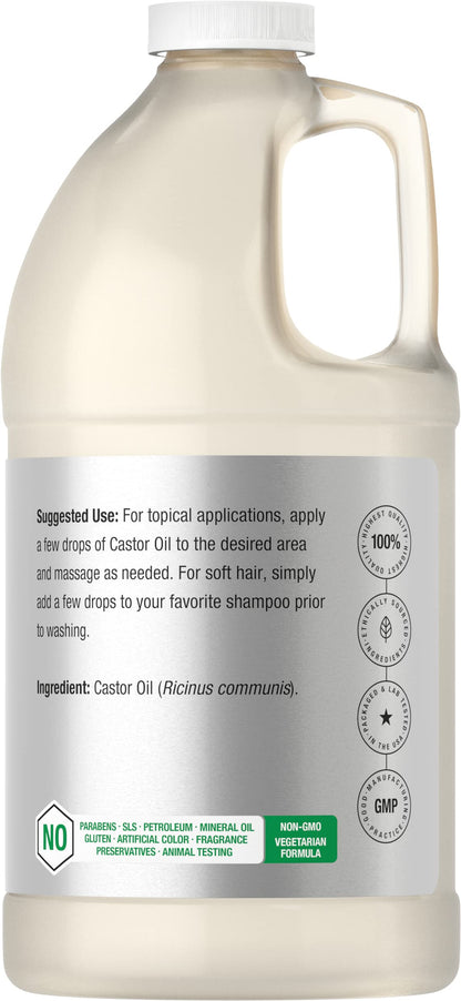 Castor Oil 64oz | for Hair Health, Eyelashes & Eyebrows | Hexane Free & Cold Pressed