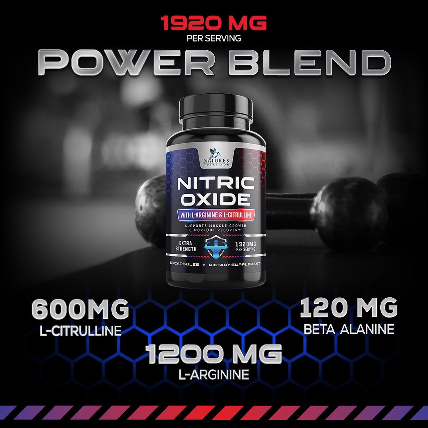 Extra Strength Nitric Oxide Supplement L Arginine 3X Strength - Citrulline Malate, AAKG