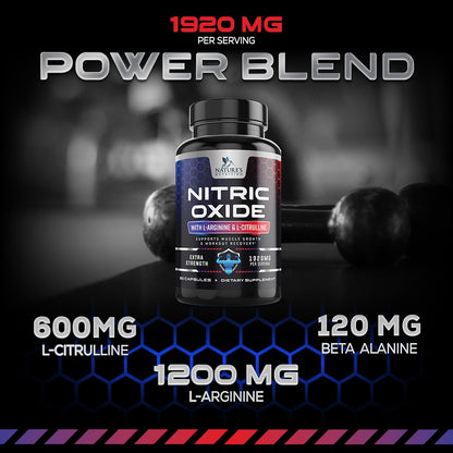 Extra Strength Nitric Oxide Supplement L Arginine 3X Strength - Citrulline Malate, AAKG
