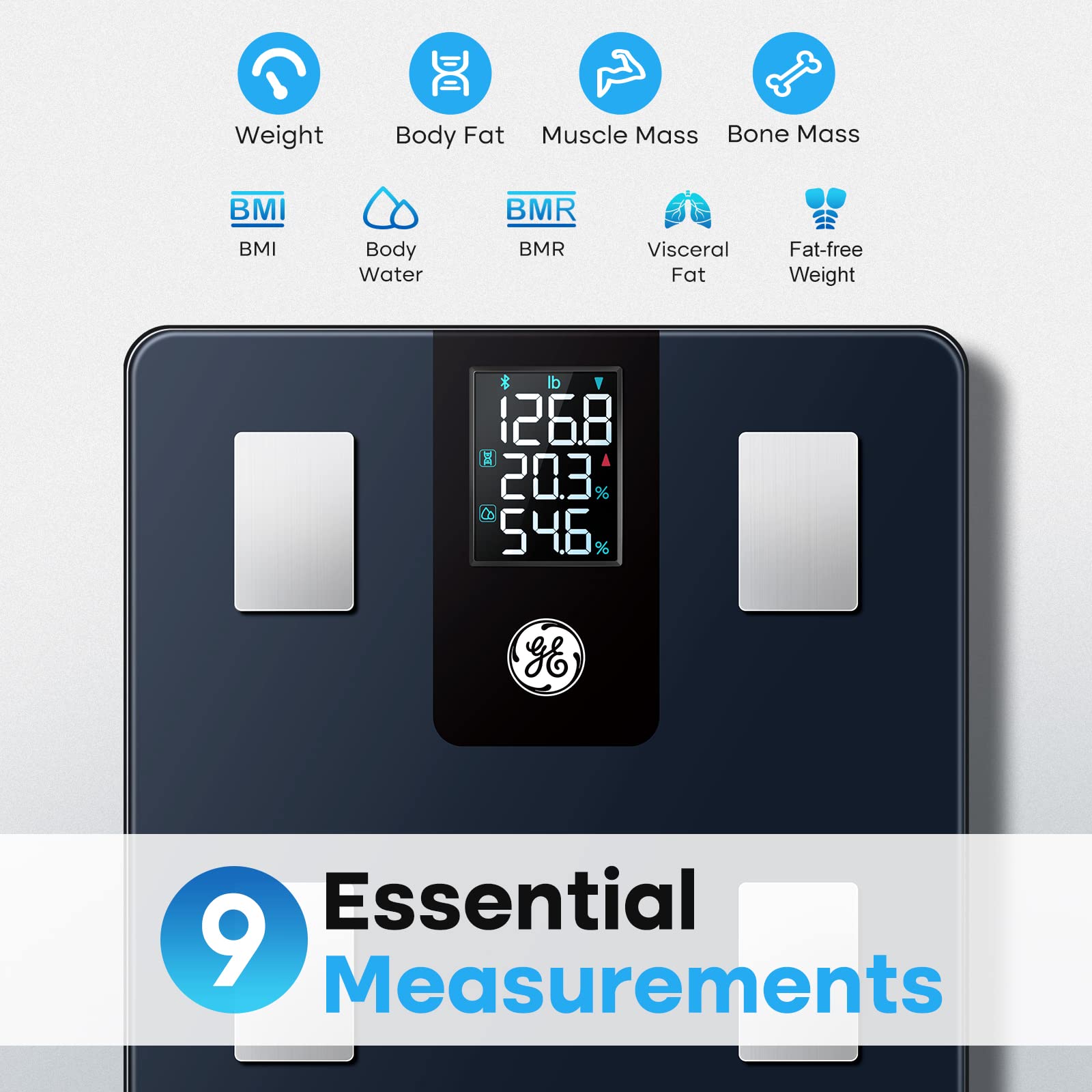 GE Smart Scale for Body Weight and Fat Percentage with All-in-one LCD Display GE