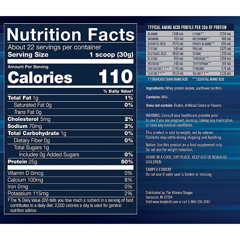 BODYTECH Whey Protein Isolate Powder - with 25 Grams of Protein per Serving & BCAA's BODYTECH