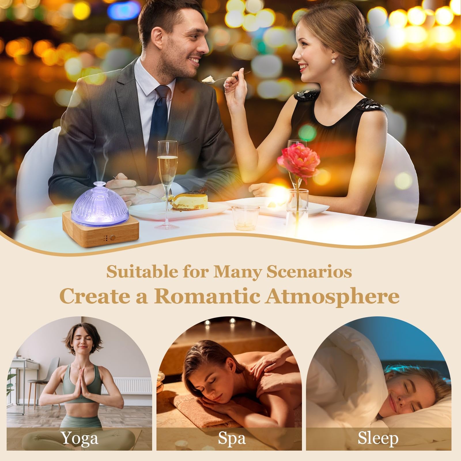 Lecdura Glass Essential Oil Diffuser with Glass Reservoir & Wood Base - Plastic Free, 200ml Lock Lecdura