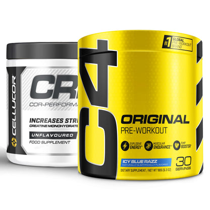 Cellucor Pre Workout & Creatine Bundle, C4 Original Pre Workout Powder, Icy Blue Razz