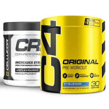 Cellucor Pre Workout & Creatine Bundle, C4 Original Pre Workout Powder, Icy Blue Razz