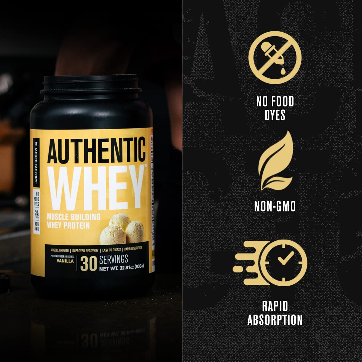 Jacked Factory Authentic Whey Muscle Building Whey Protein Powder - Low Carb
