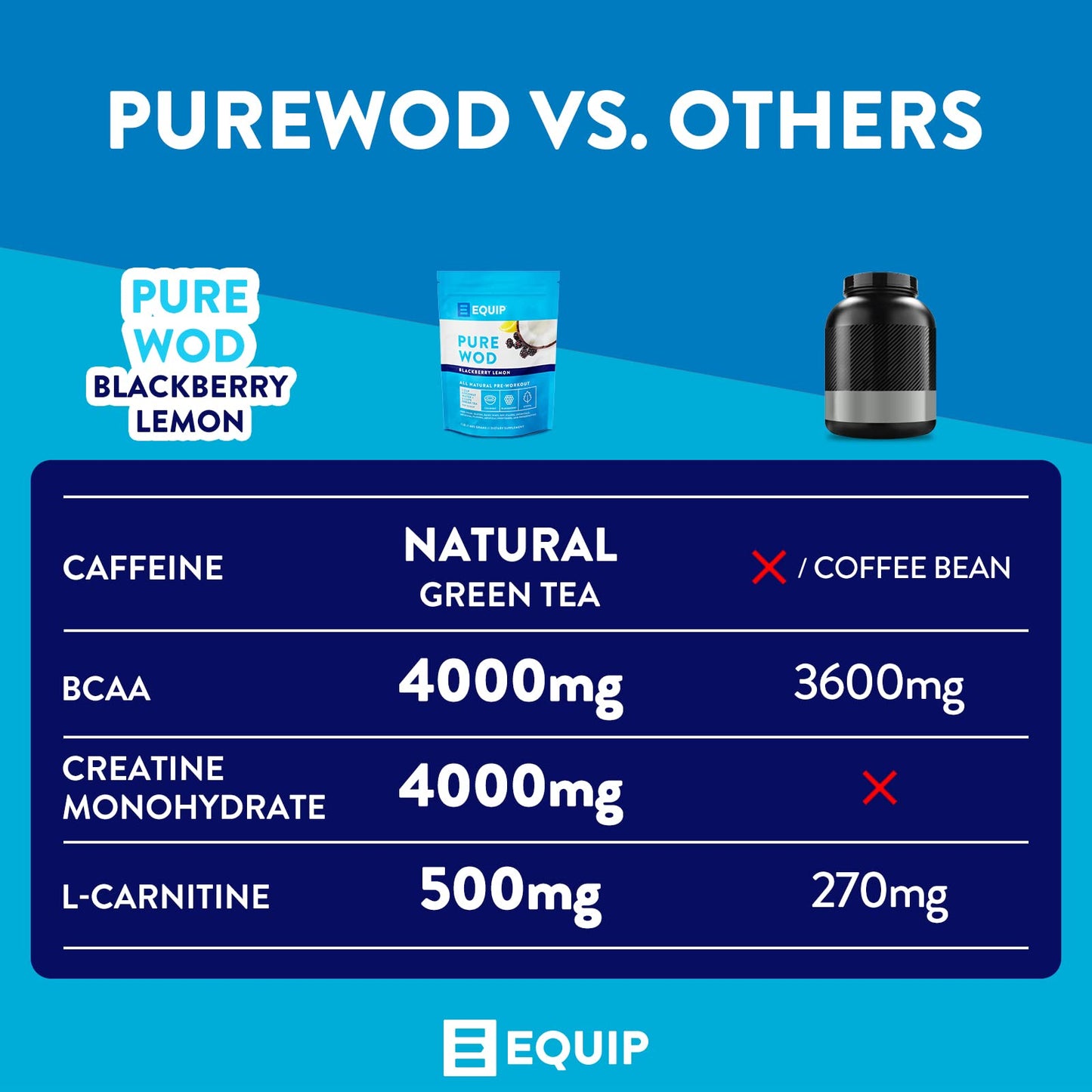 Equip Foods PureWOD All Natural Pre-Workout Powder - 200mg Green Tea Caffeine, BCAA