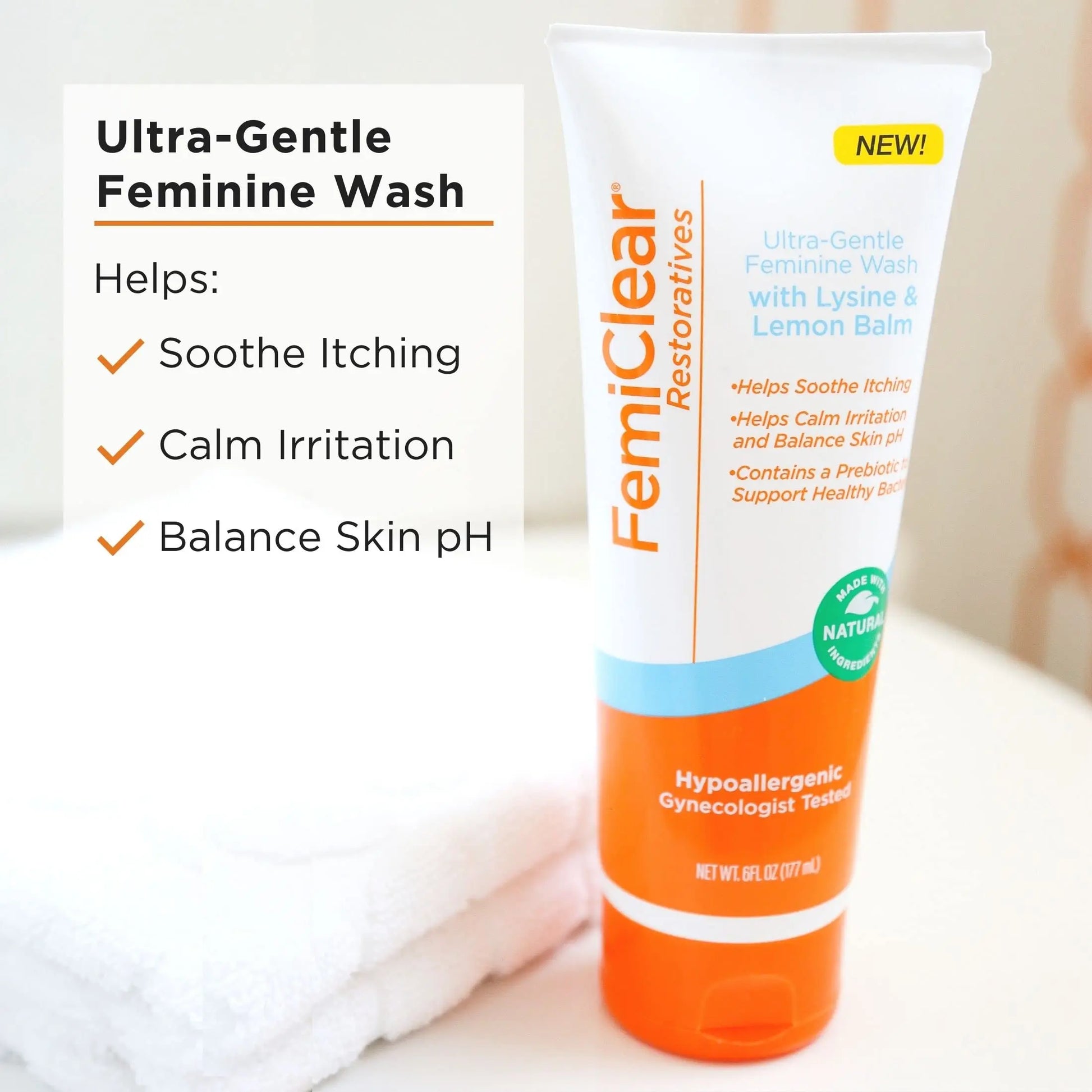 FemiClear® Restoratives Ultra-Gentle Feminine Wash, Made with Lysine & Lemon Balm, Natural Ingredients FemiClear