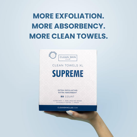 Clean Skin Club Clean Towels XL Supreme, 50 Count, Absorbent, Gentle
