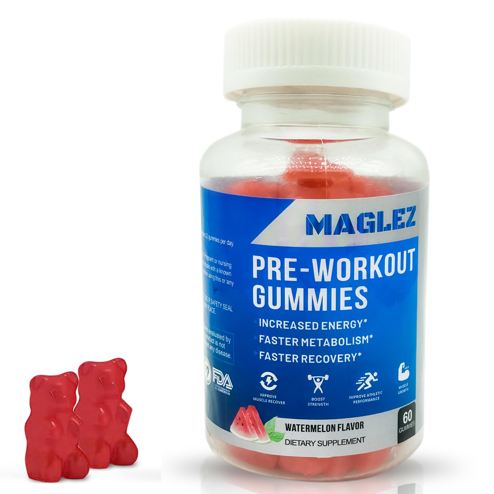 Maglez, Pre Workout Gummies for Men & Women, PreWorkout Gummy with Beta Alanine