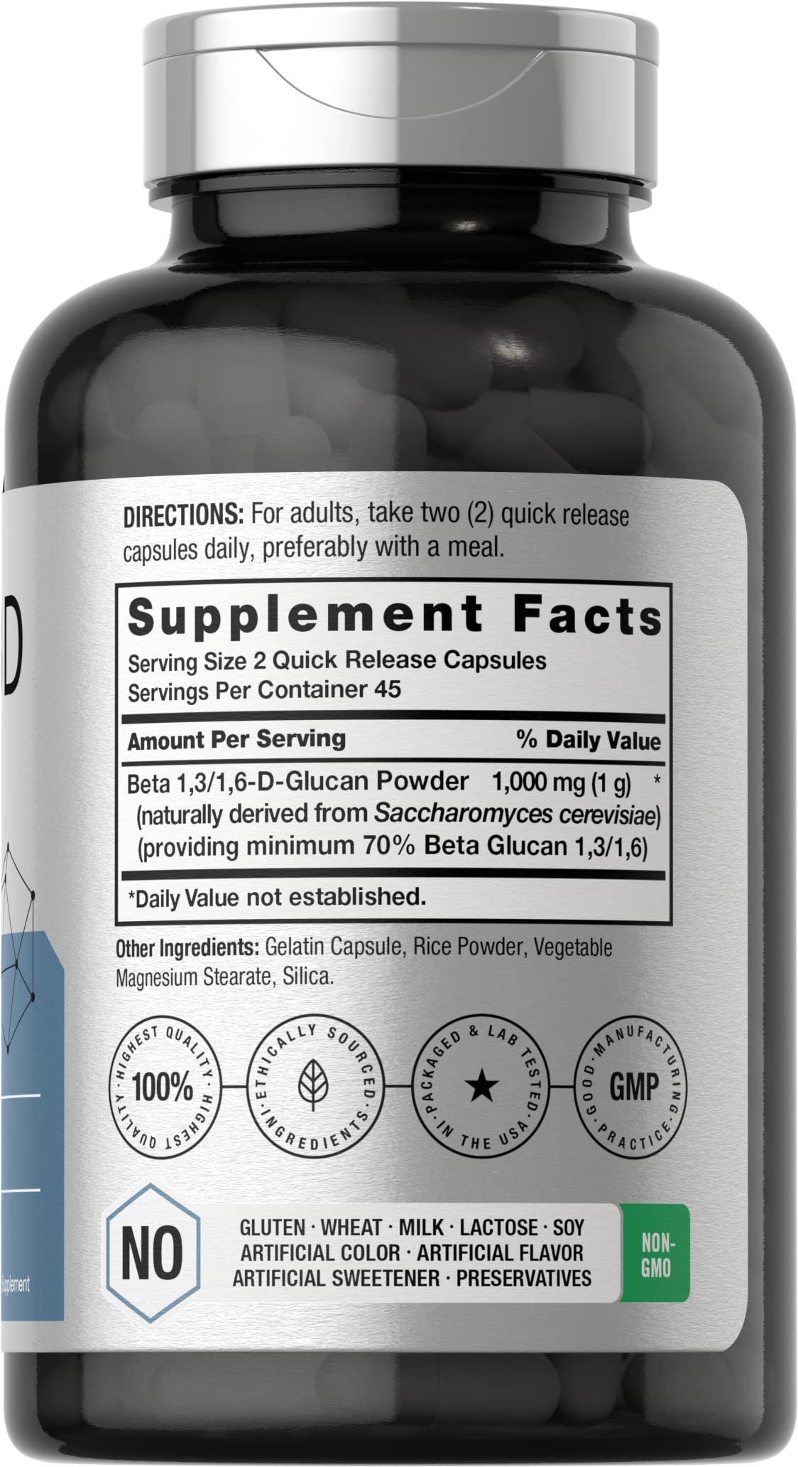 Beta Glucan 1 3D 1000 mg | 90 Capsules | Beta 1,3, 1,6 D Glucan | Non-GMO, Gluten Free Horbäach