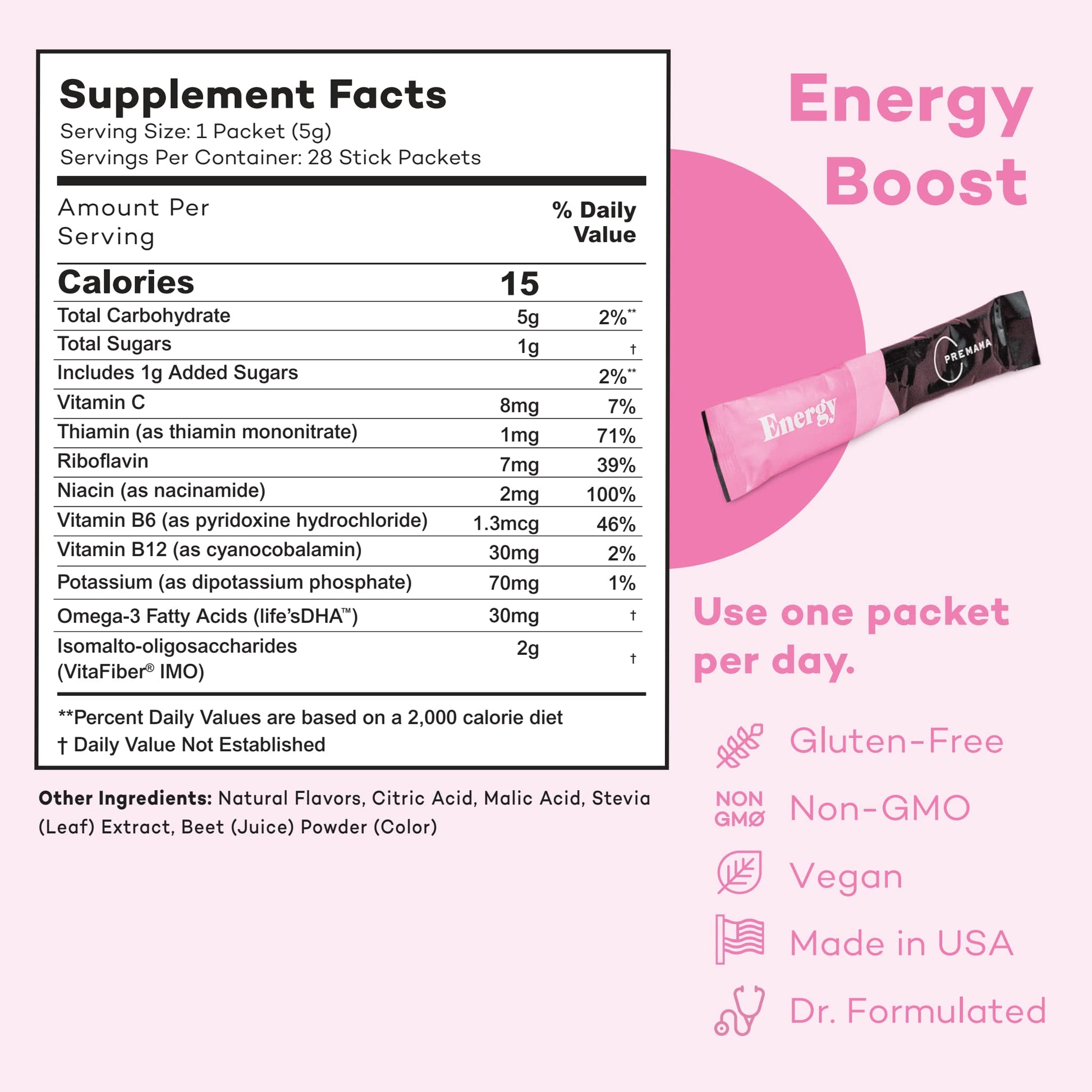 Premama Prenatal Vitamin Energy Boost Drink Mix & Fertility Support Bundle, Omega 3, B Vitamins Premama