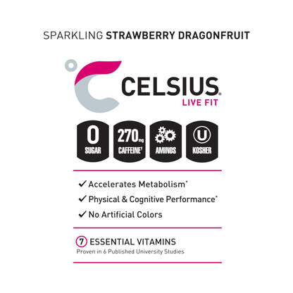 CELSIUS ESSENTIALS, Sparkling Dragonberry, Performance Energy Drink 16 Fl Oz