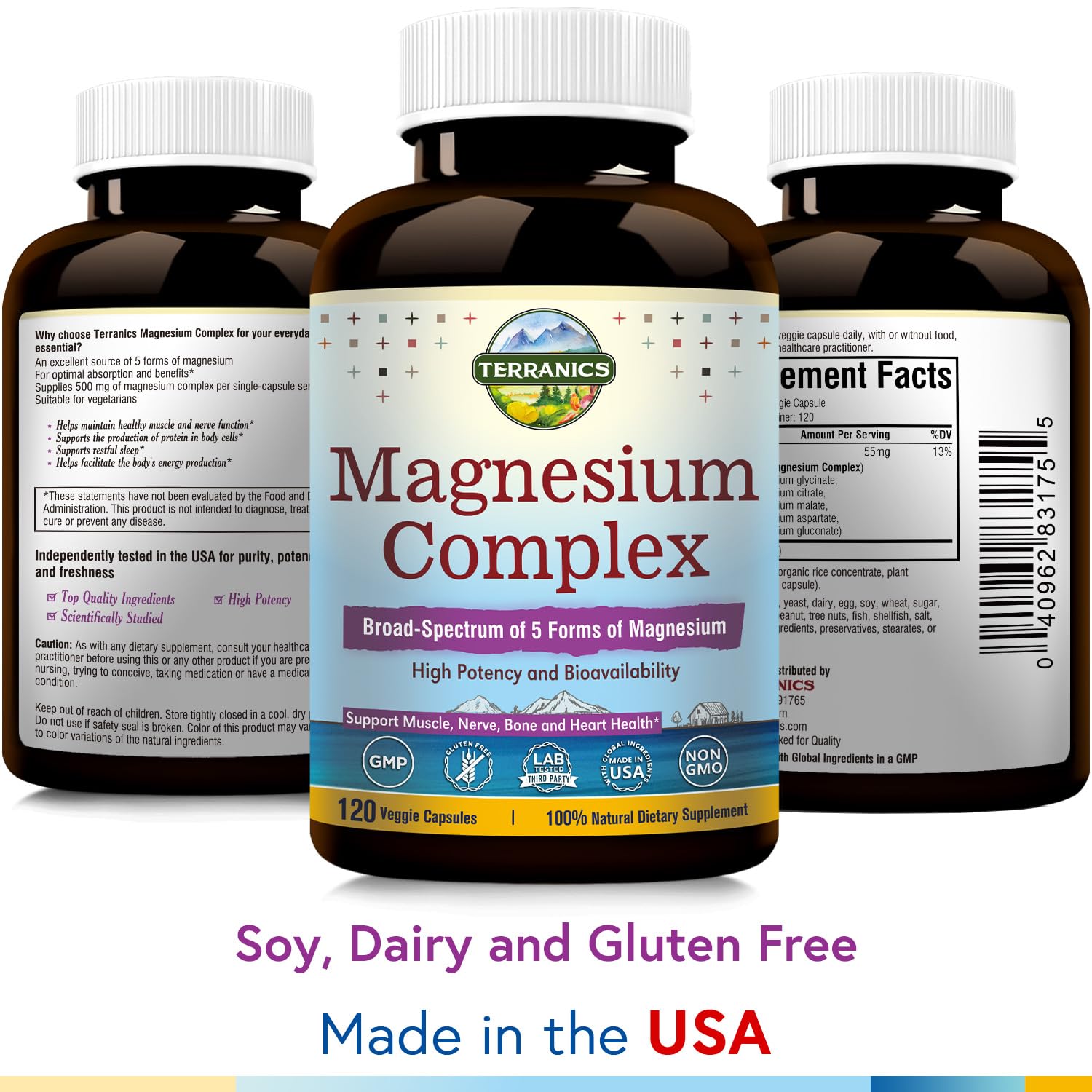 Terranics Magnesium Complex, Total 240 Capsules, Max Absorption, Glycinate, Citrate Terranics