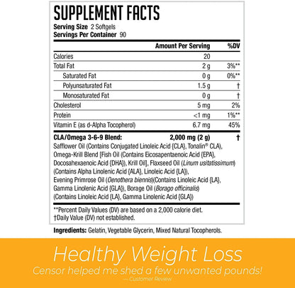 Censor NDS Nutrition Fat Loss and Body Toner with CLA, Fish Oil, Safflower and Omega 3-6-9 Blend