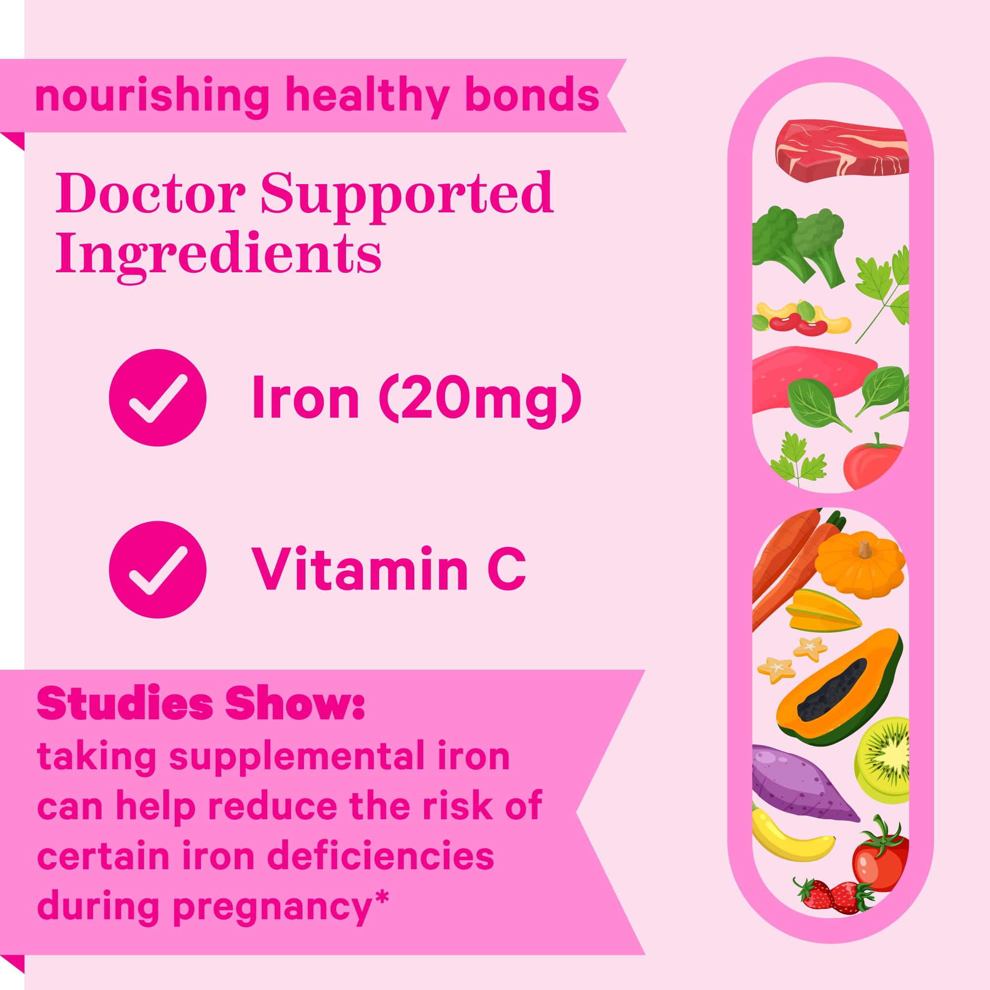 Pink Stork Prenatal Iron Supplement Gummies for Women - 20 mg Iron Gummy with Vitamin C Pink Stork