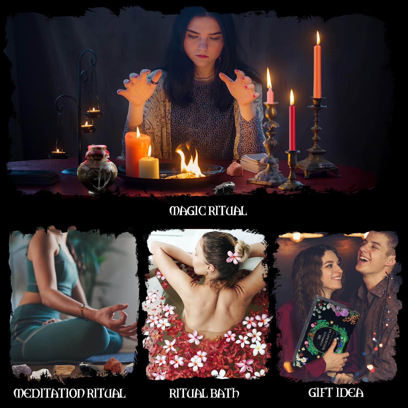 SHYSHINY Witchcraft Supplies Kit for Wiccan Spells, 95 Pack of 7 Chakra Stones, Crystals, Dried Herbs SHYSHINY