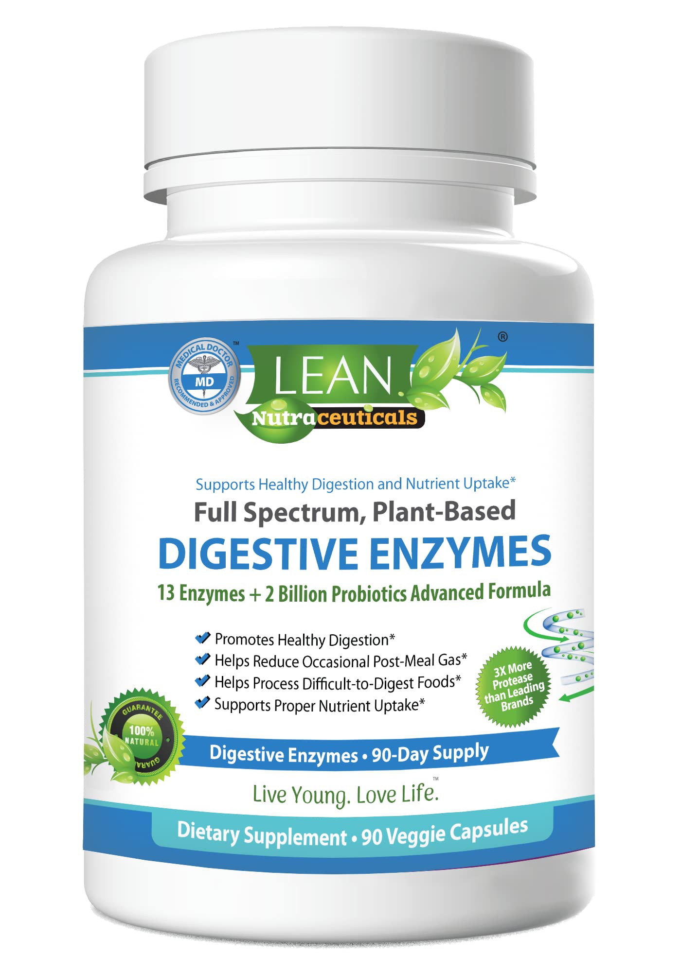 Digestive Enzymes with Probiotics, 90 Day Gut Health Supplement, 90 Cap LEAN Nutraceuticals