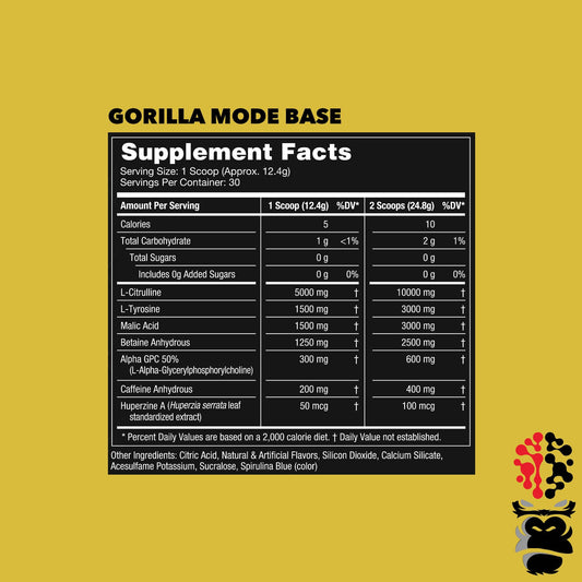 Gorilla Mode Base Pre Workout - Raises Nitric Oxide · Intense Focus & Drive · Endurance
