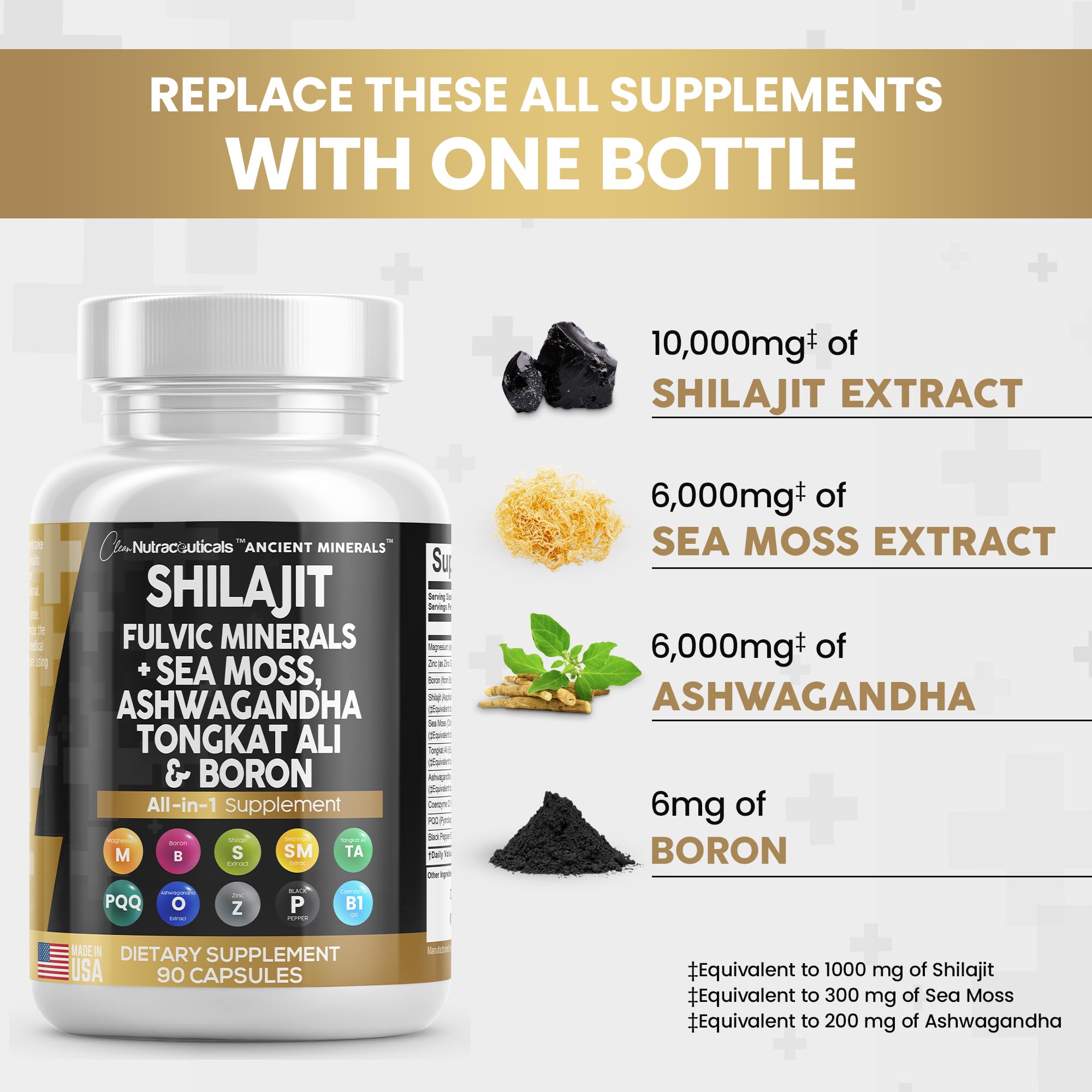 Pure Shilajit Supplement 10,000mg Himalayan w Sea Moss 6000mg