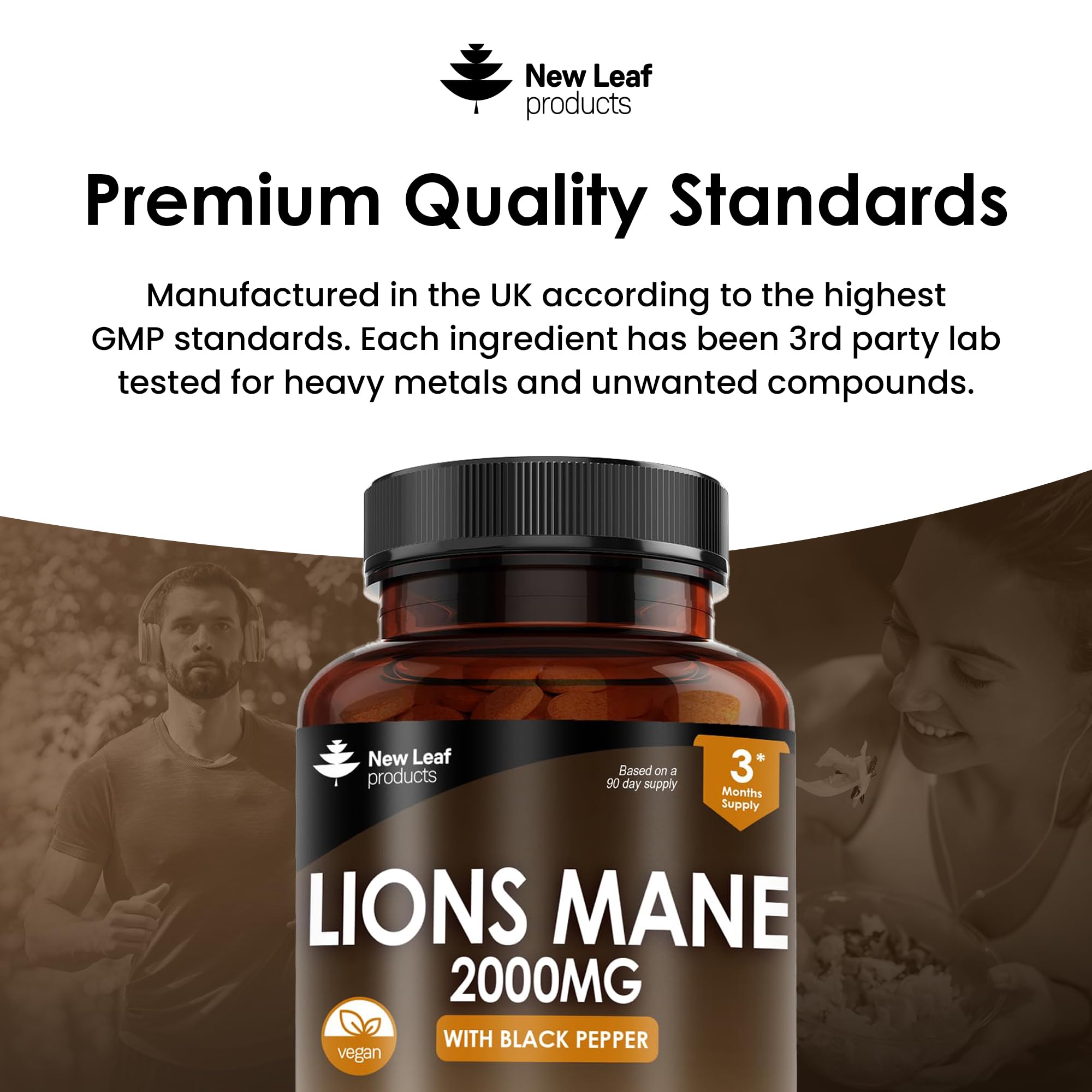Lions Mane Mushroom Extract Supplement 2000mg - 180 High Strength Vegan Tablets
