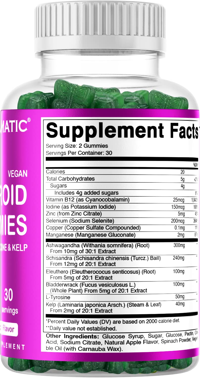 Vitamatic Vegan Thyroid Support Gummies with Iodine & Kelp - 60 Count - Improve Your