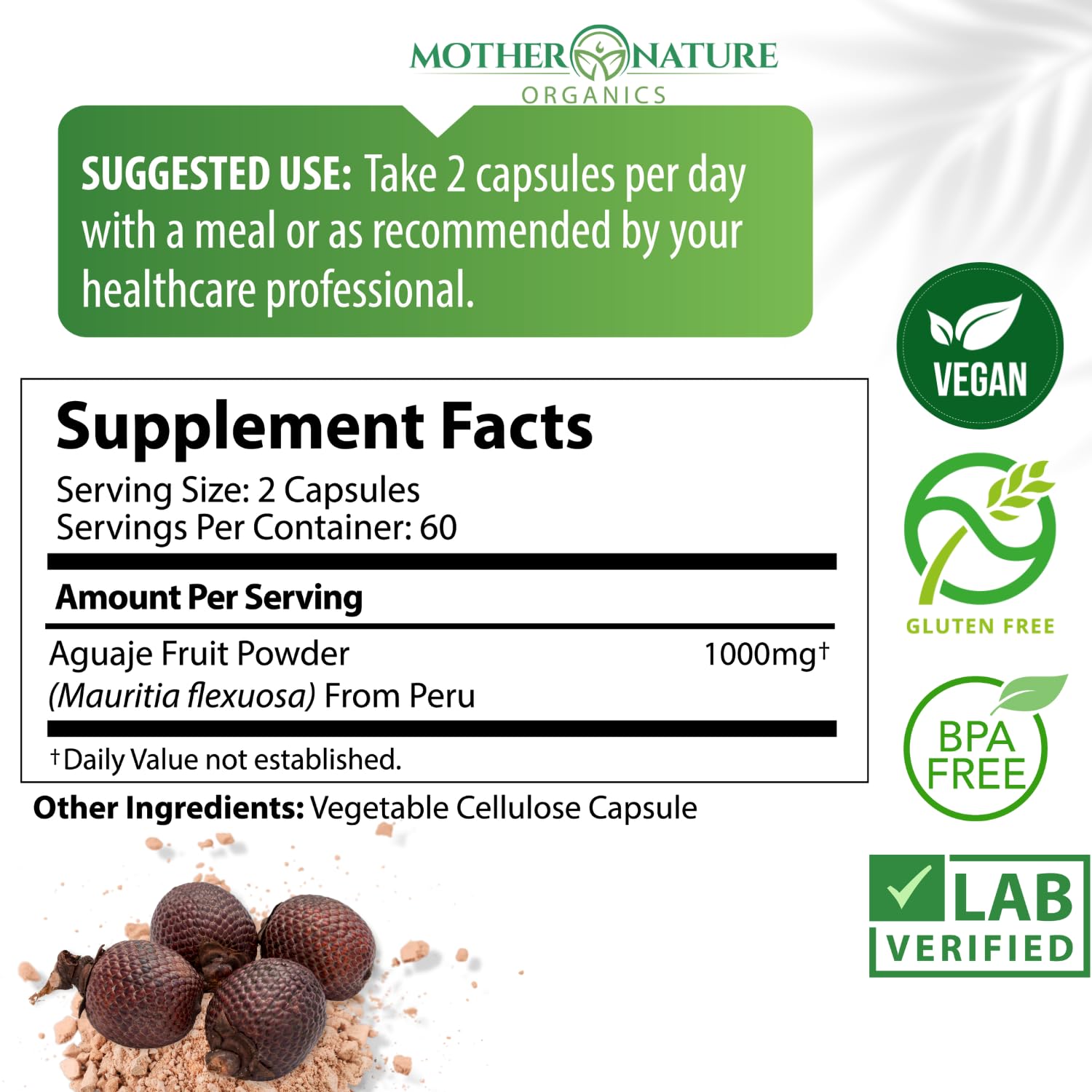 Mother Nature Organics Superfoods for Organic Living Feminine Vitality Duo: Aguaje and Maca Capsules Mother Nature Organics Superfoods for Organic Living