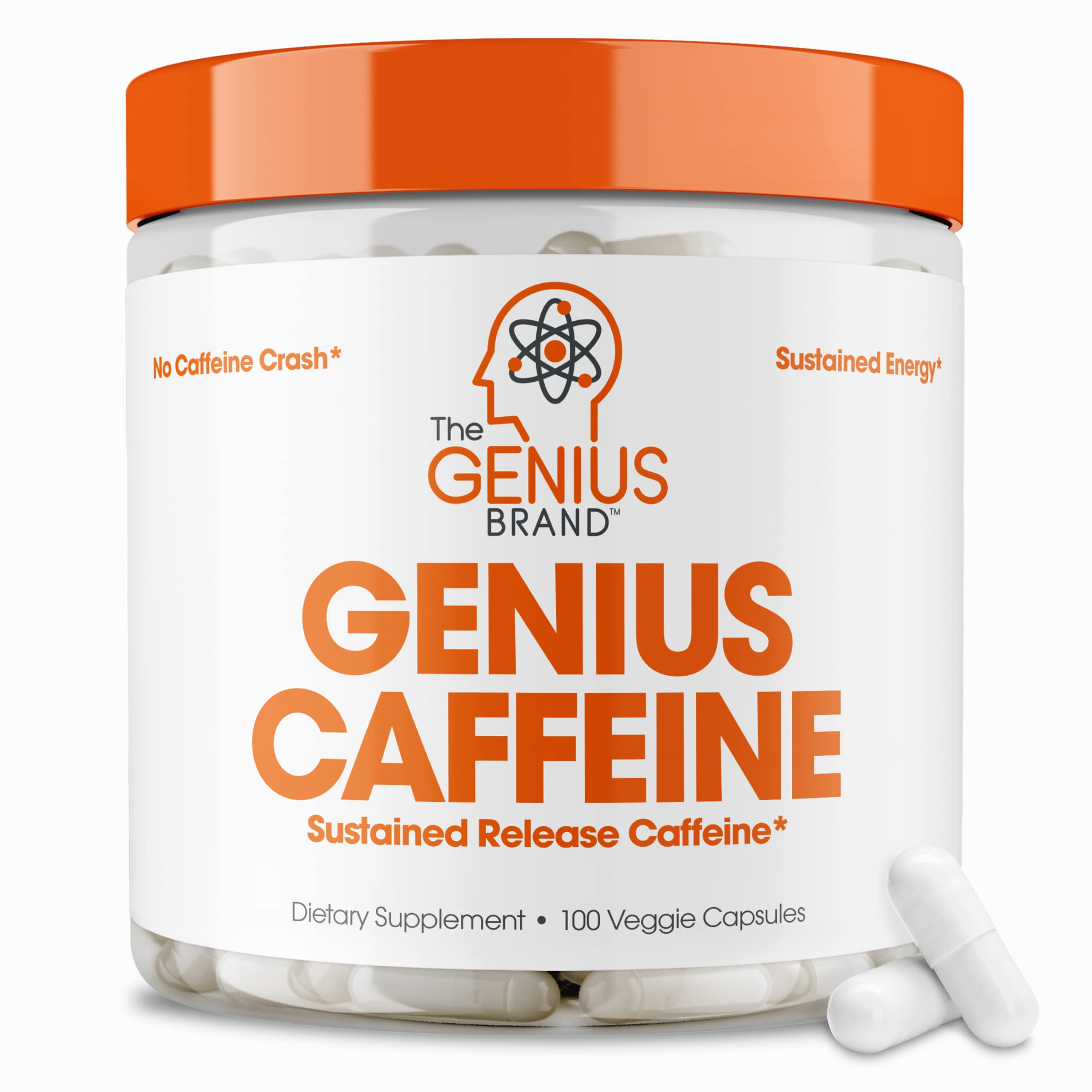Genius Caffeine Pills 100mg, Extended-Release Microencapsulated Caffeine Pills 
