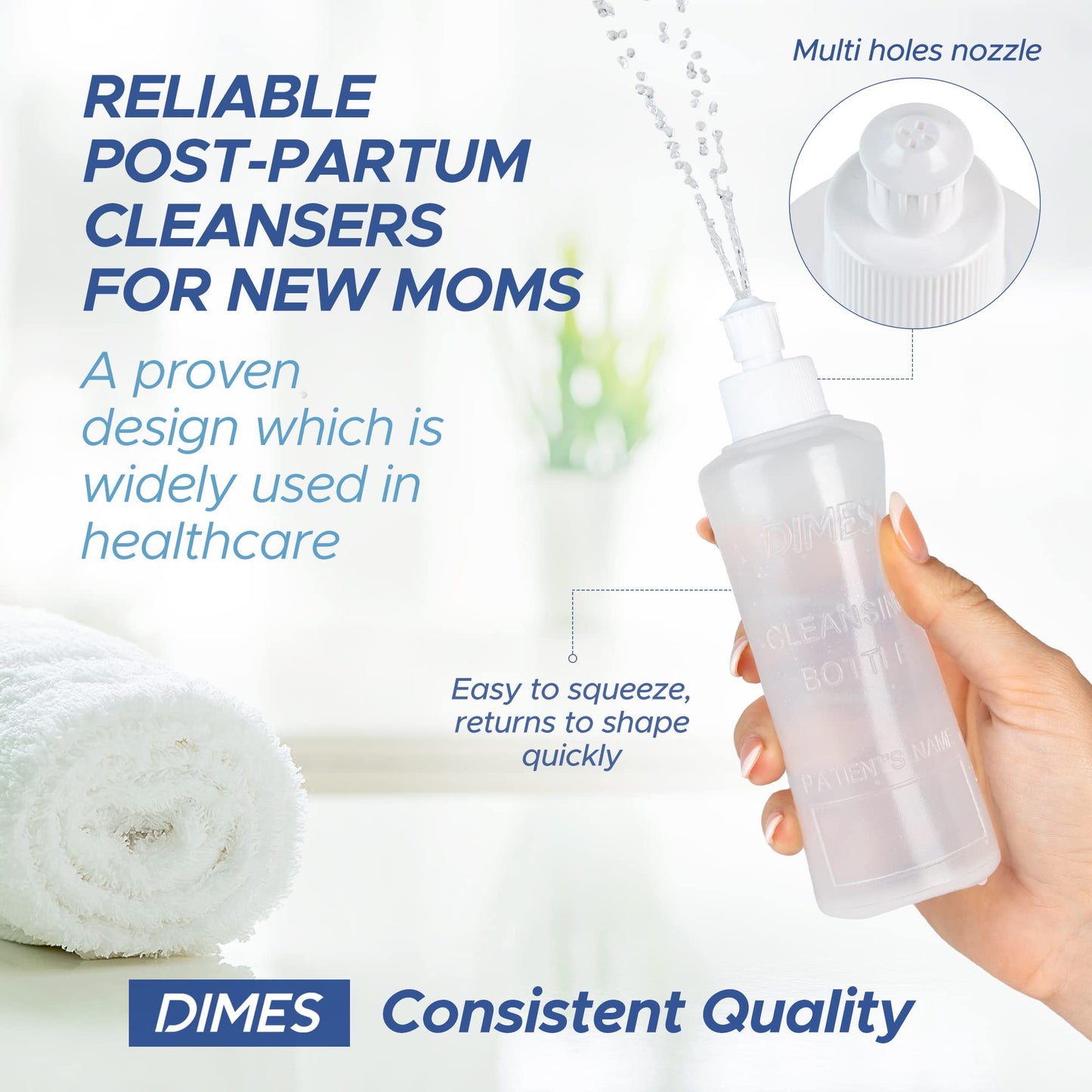 Dimes Perineal Lavette Irrigation Bottle 8 oz (Pack of 3). - Peri Bottle for Postpartum Care