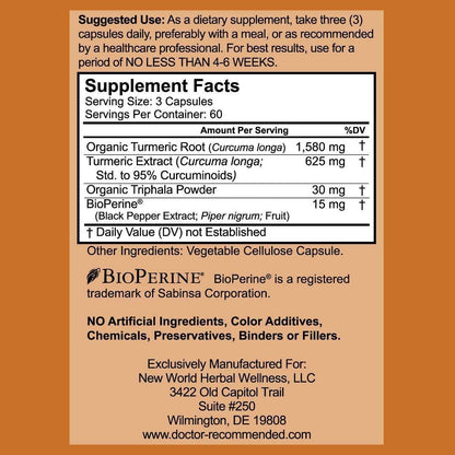Turmeric Curcumin - 2250mg/d - Veggie Caps - 95% Curcuminoids with Black Pepper