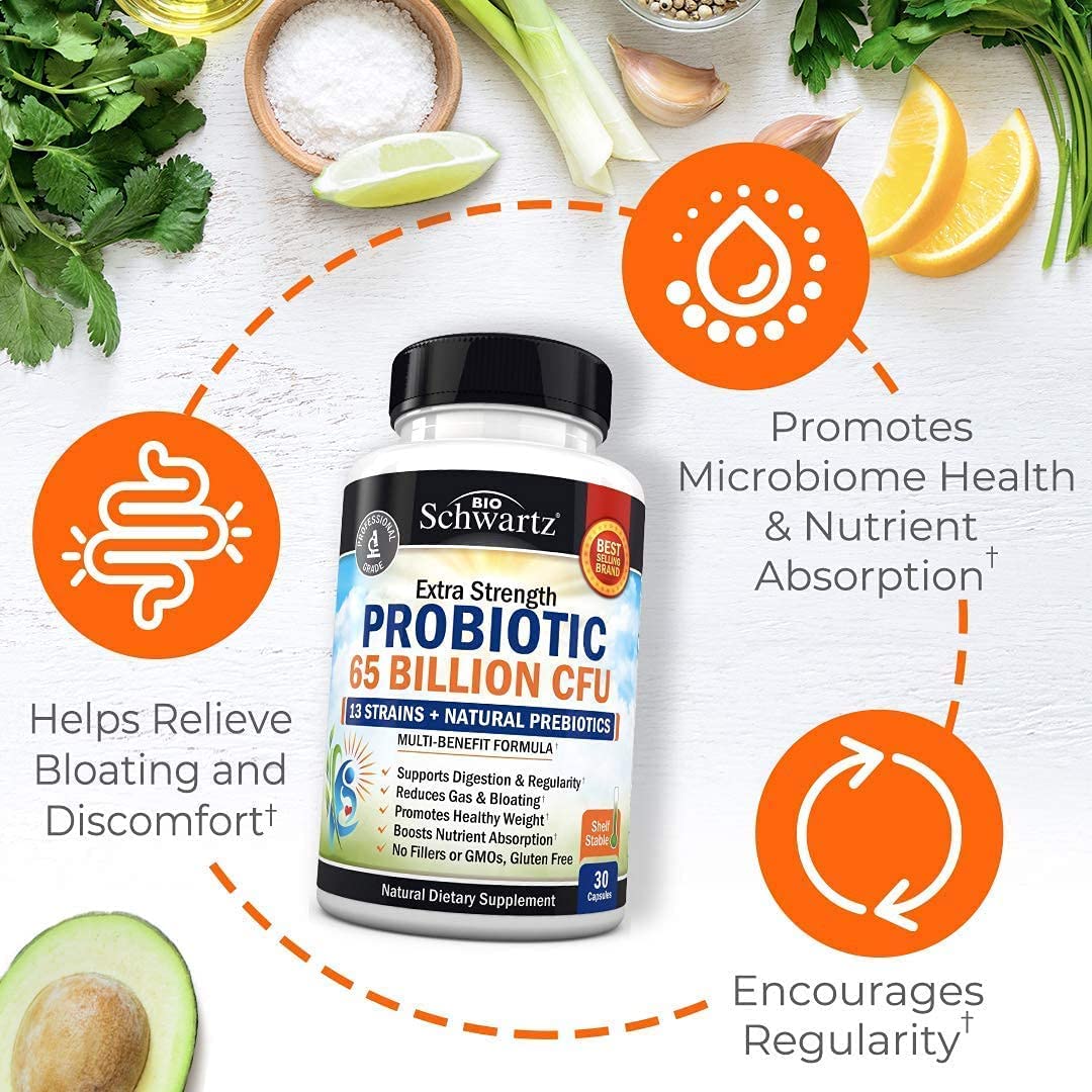 Probiotic 65 Billion - Probiotics with Prebiotic for Women & Men - Lactobacillus BioSchwartz