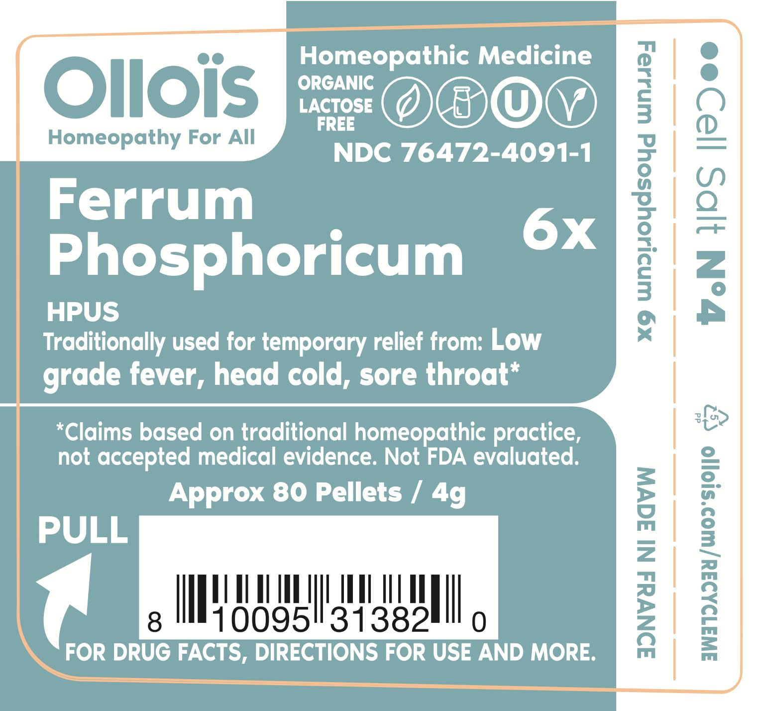 Ferrum Phosphoricum- OLLOIS - Organic & Vegan, Kosher Certified, Cell Salt #4 (Approx. 80 pellets) OLLOÏS