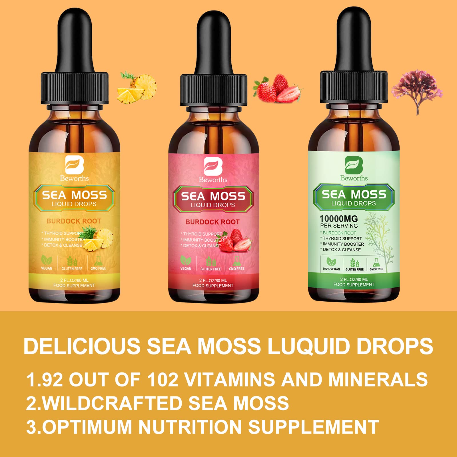 B BEWORTHS Sea Moss Liquid Drops - Organic Irish Sea Moss Gel with Burdock Root B BEWORTHS