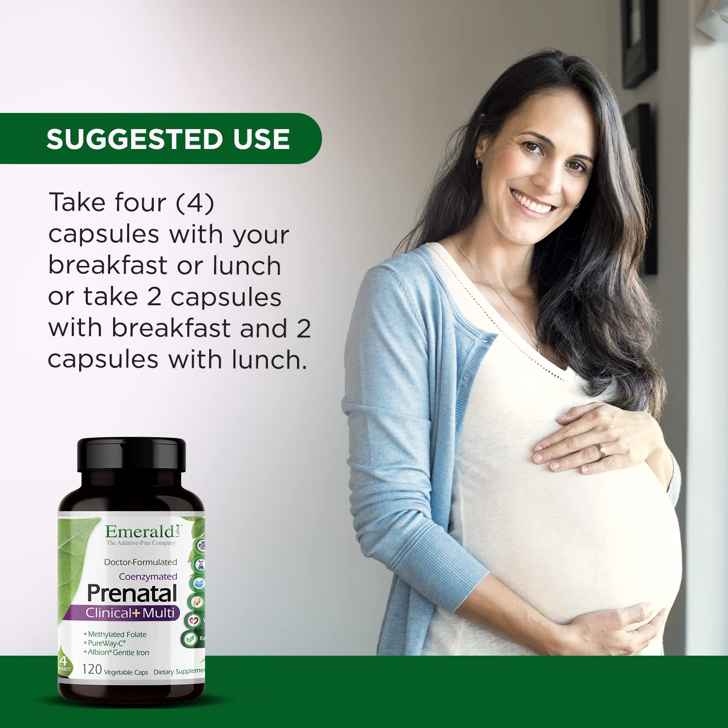 Emerald Labs Prenatal 4-Daily Multi - Multivitamins for Pregnant Women with Coenzyme Folic Acid Emerald Labs