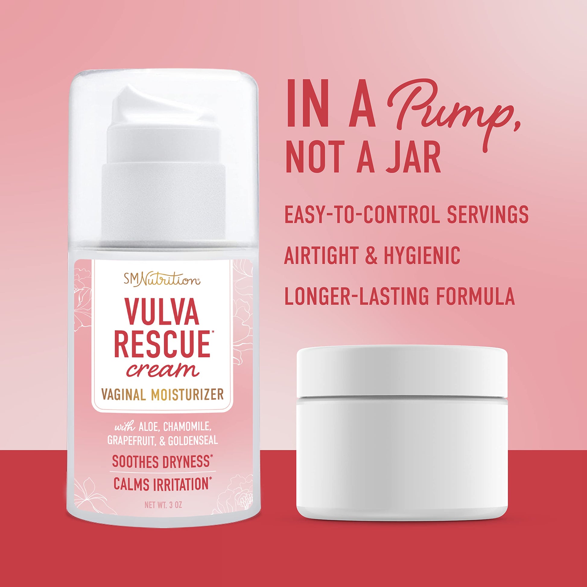 Vulva Rescue Moisturizer Cream | 3oz. PUMP | Soothes Vaginal Itch & Dryness | No Estrogen or Fragrance SMNutrition