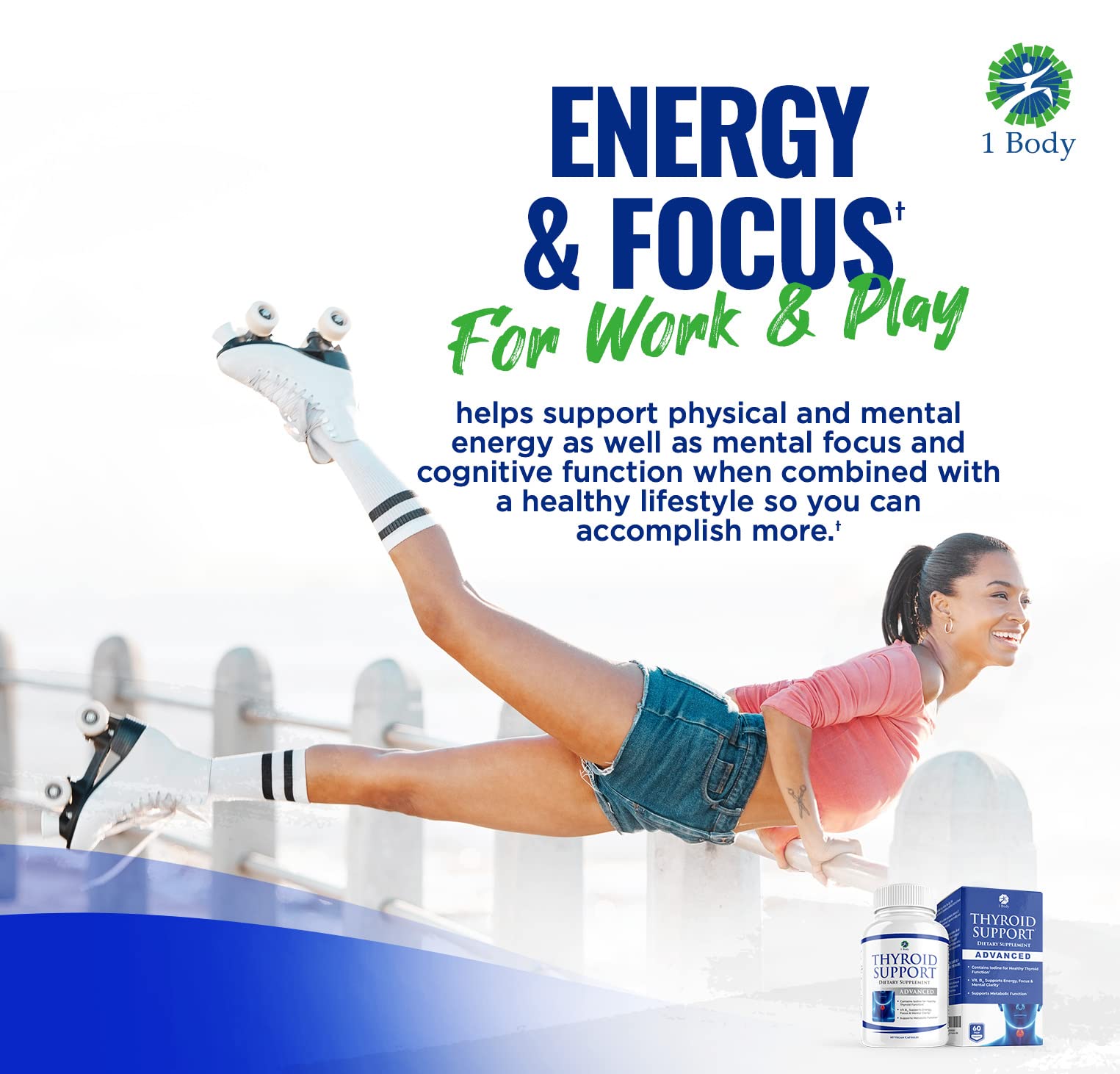 1 Body Thyroid Support Supplement for Women and Men - 2 Pack 60 Days