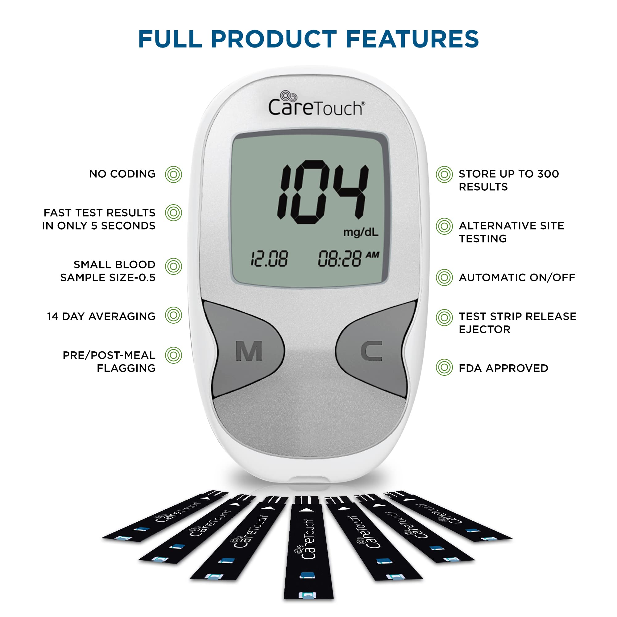 Care Touch Blood Glucose Meter Kit - Diabetes Testing Kit with Glucometer Care Touch