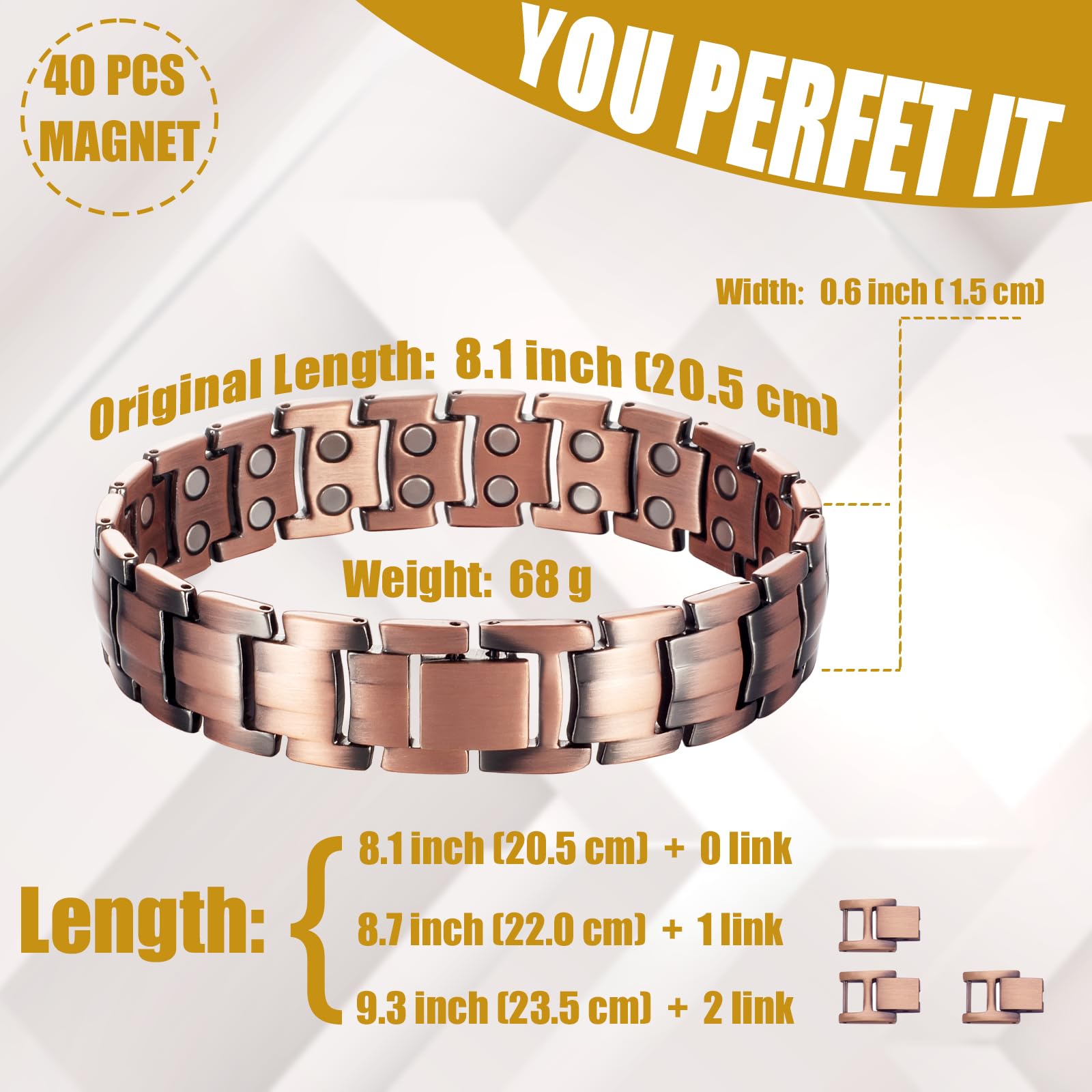 MagVIVACE Copper Bracelet for Men, Magnetic Bracelet with 3500 Gauss Magnets MagVIVACE