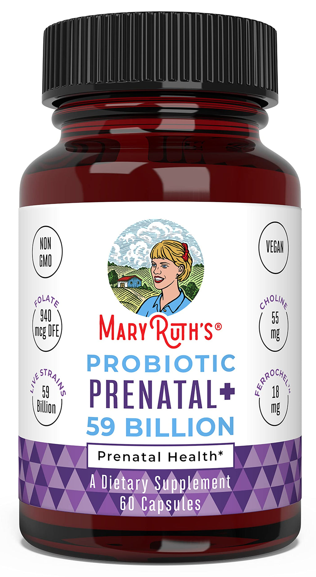 MaryRuth's Prenatal Vitamins and Probiotics | 59 Billion CFU | Vitamin D3 | B12 | Iron | Folate | Selenium