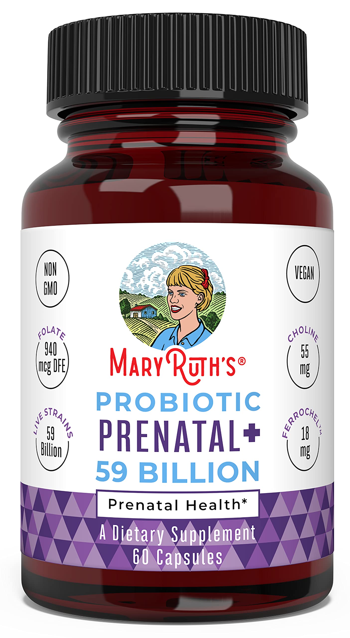 MaryRuth's Prenatal Vitamins and Probiotics | 59 Billion CFU | Vitamin D3 | B12 | Iron | Folate | Selenium