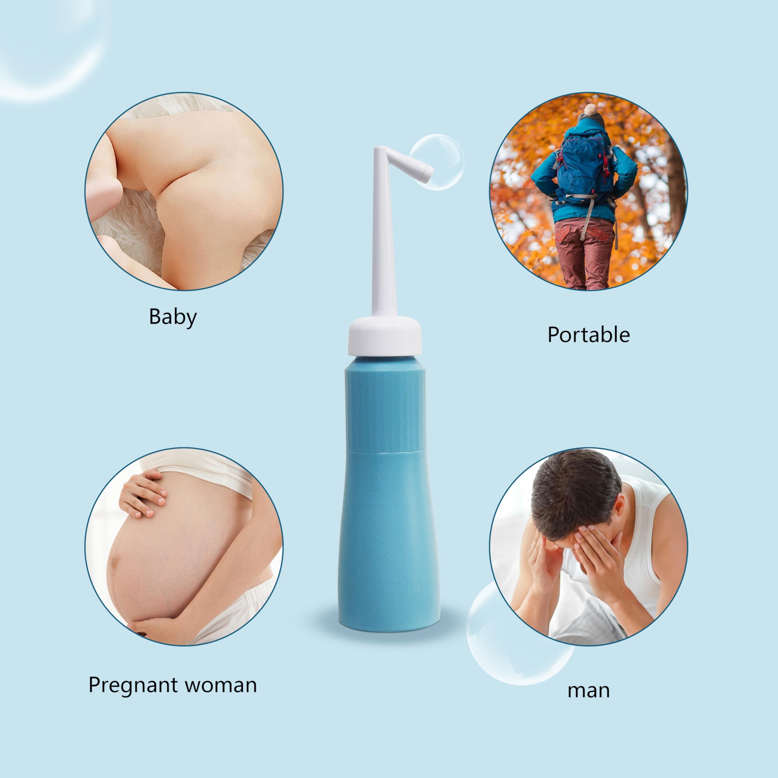 Portable 11.8 Oz Bidet, Feminine Care Irrigator, Retractable Nozzle Travel Bidet with 60° Elbow XYJunTech