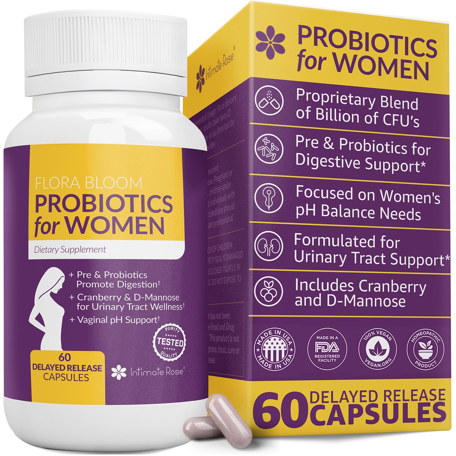 Complete Vaginal Probiotics for Women - w/Added Cranberry, D-mannose to Promote 