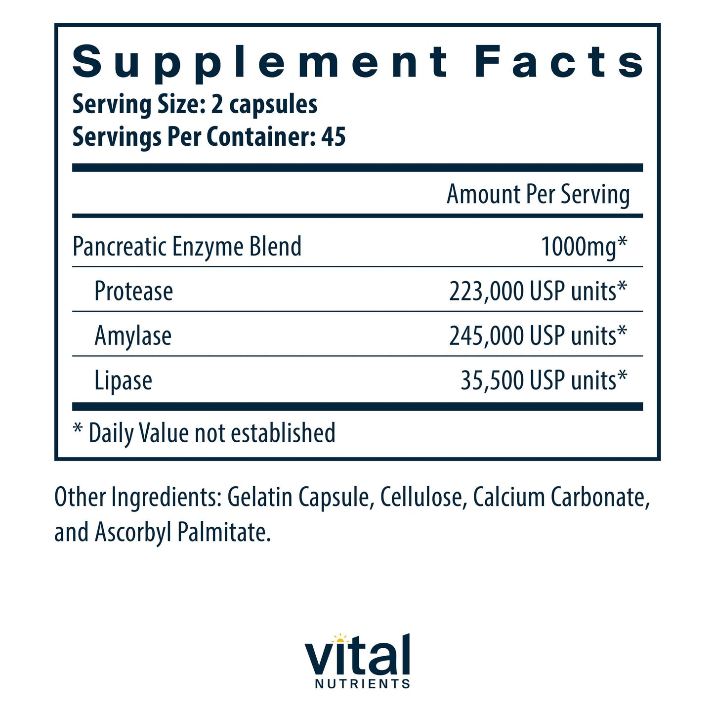 Vital Nutrients Pancreatic Enzymes 1000mg (Full Strength) | Pancreatin Digestion Supple