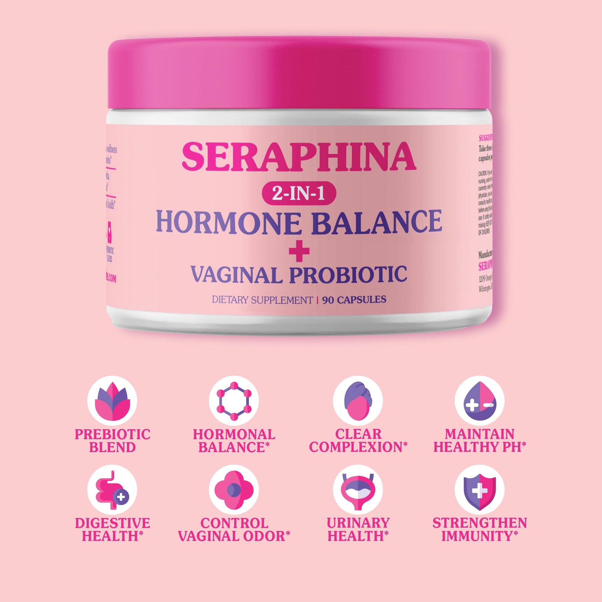 Seraphina 2-in-1 Vaginal Probiotics for Women + Hormone Balance - 90 Capsules for Complete Feminine Seraphina